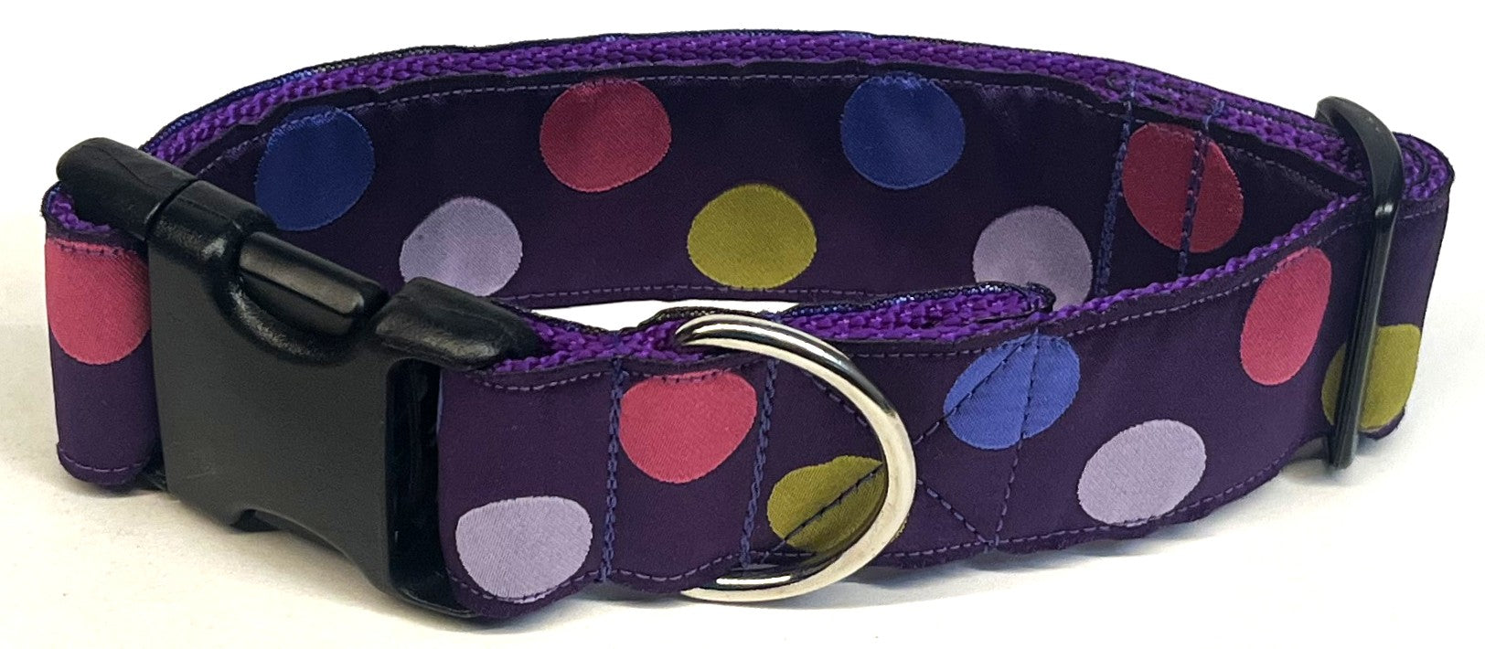 Purple with Pink, Green, Blue, and Lavender Dots Dog Collar 1 1/2 in