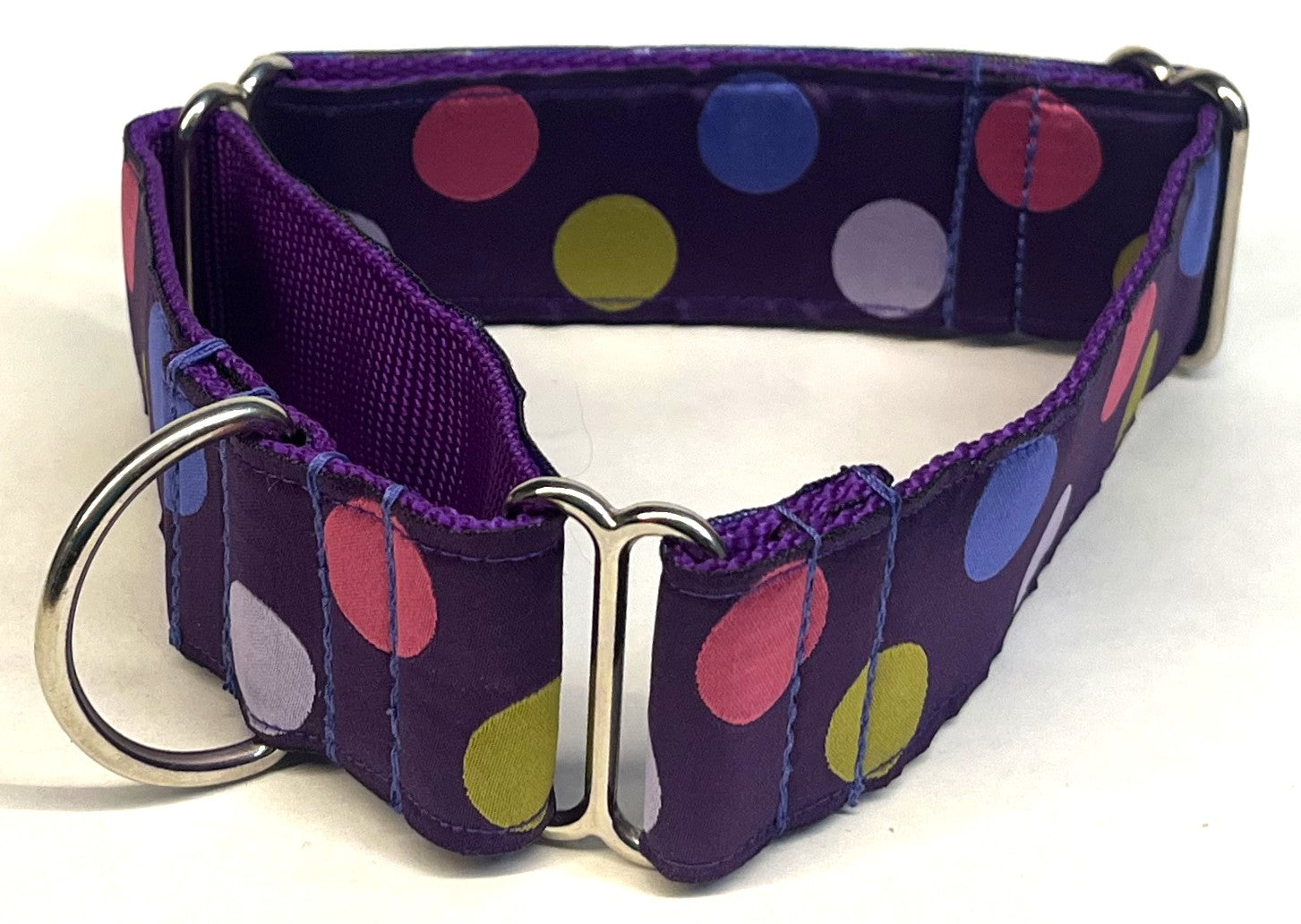 Purple with Pink, Green, Blue, and Lavender Dots Martingale Collar 1 1/2 in