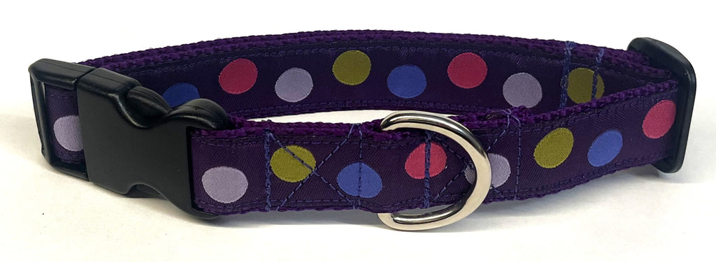 Purple with Pink, Green, Blue, and Lavender Dots Dog Collar 1in