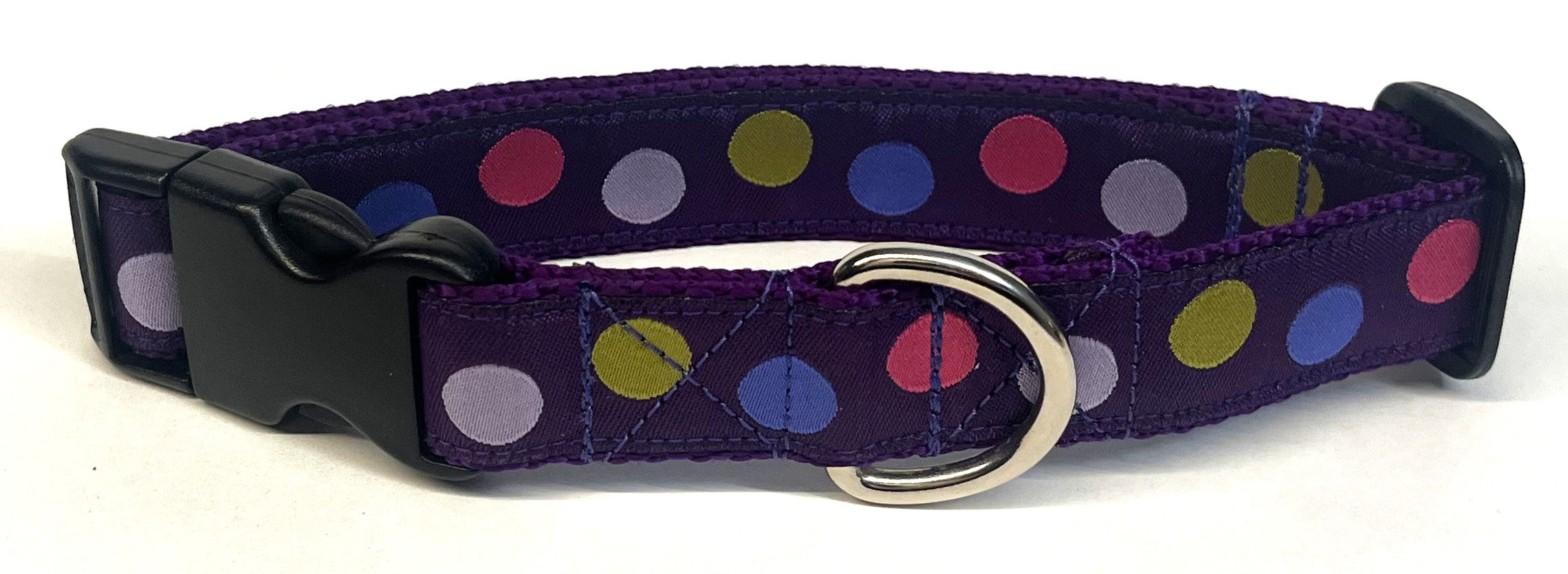 Purple with Pink, Green, Blue, and Lavender Dots Dog Collar 1in
