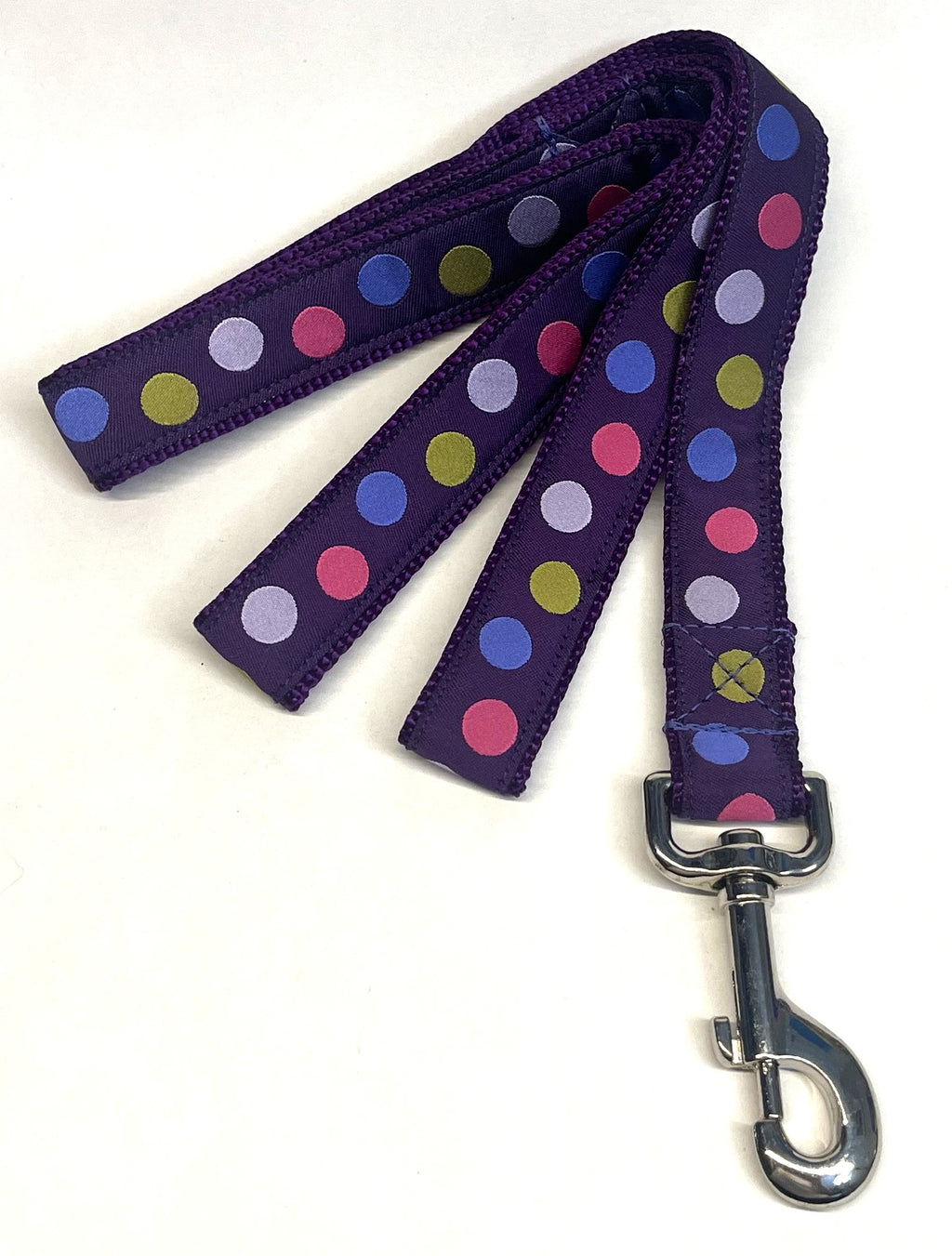Purple with Pink, Green, Blue, and Lavender Dots Dog Leash 1in