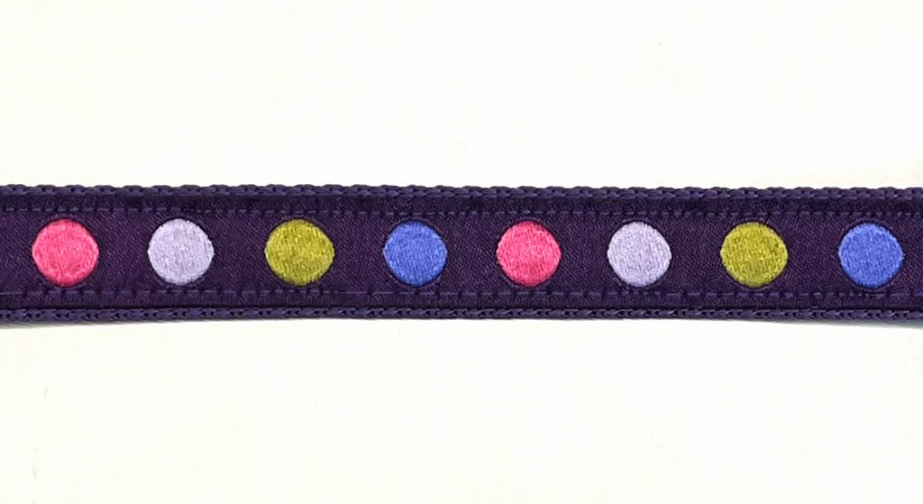 Purple with Pink, Green, Blue, & Lavender Dots Dog Leash 3/4