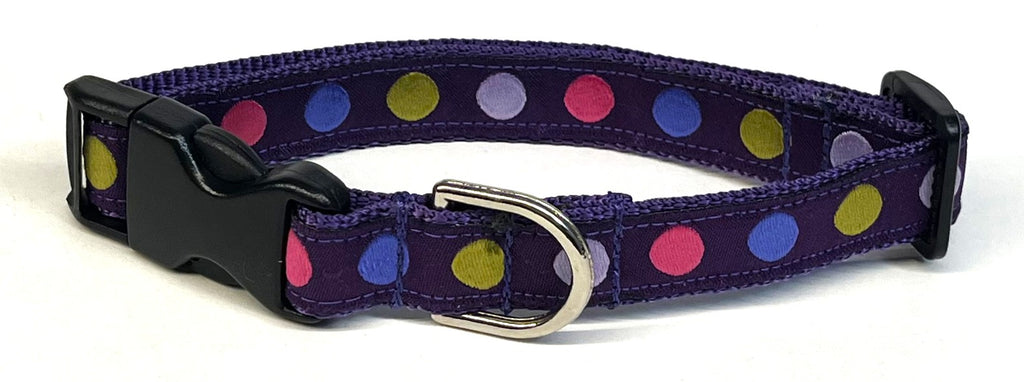 Purple with Pink, Green, Blue, & Lavender Dots Dog Collar 3/4