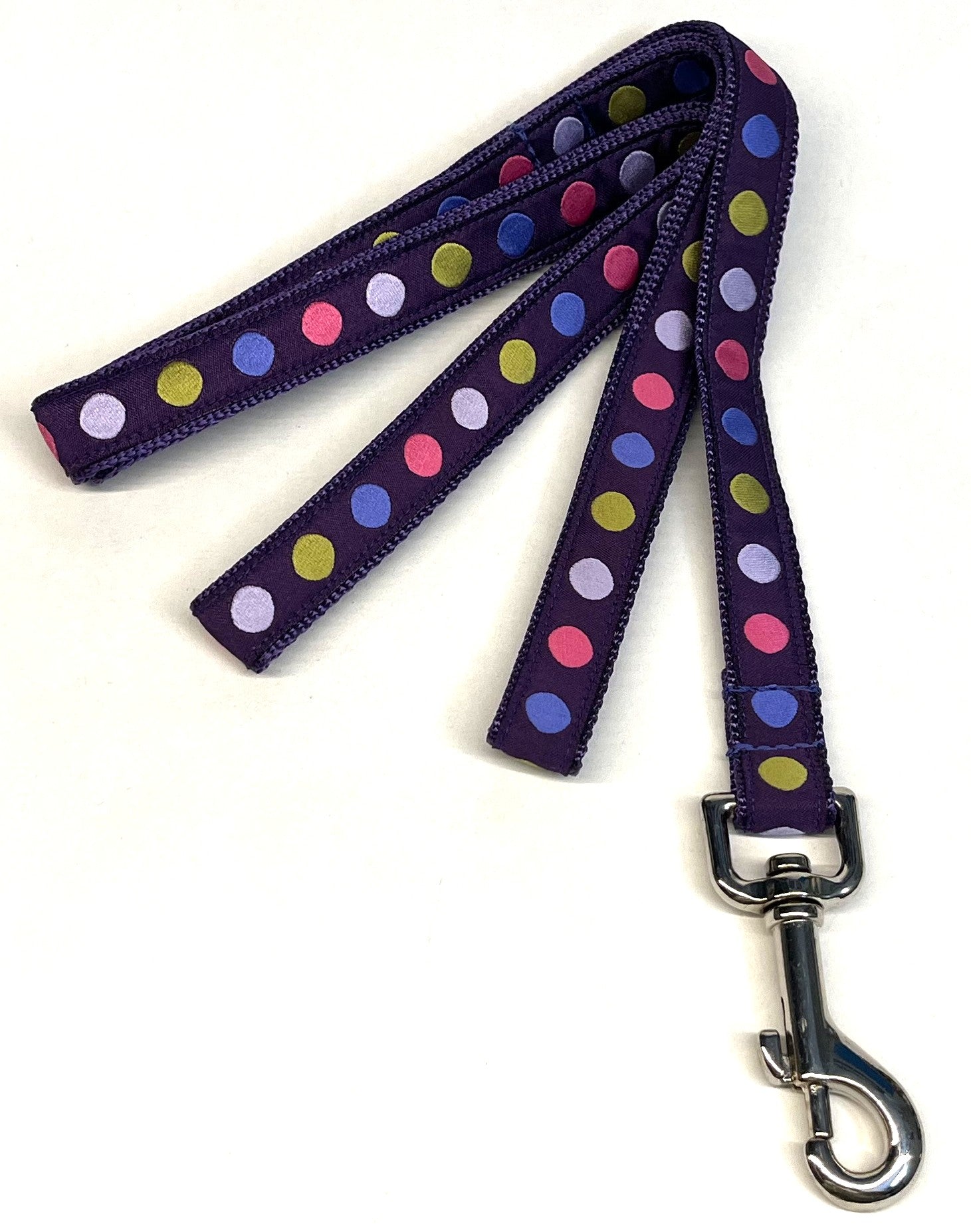 Purple with Pink, Green, Blue, & Lavender Dots Dog Leash 3/4