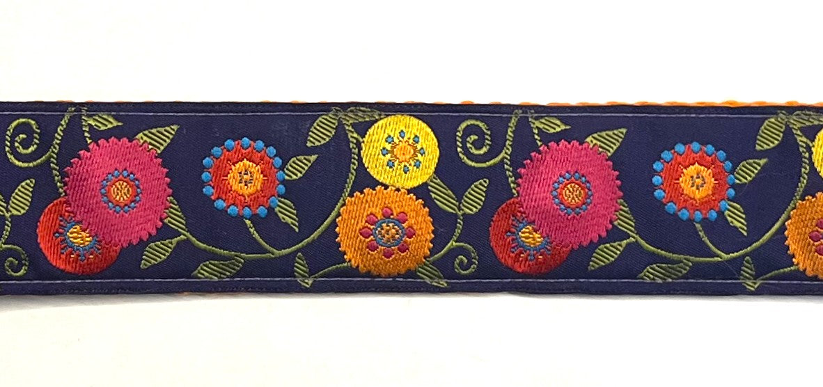 Purple with Pink, Orange, Yellow, Red, and Blue Flowers and Green Leaves Martingale Collar 1 1/2 in