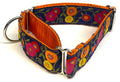 Purple with Pink, Orange, Yellow, Red, and Blue Flowers and Green Leaves Martingale Collar 1 1/2 in
