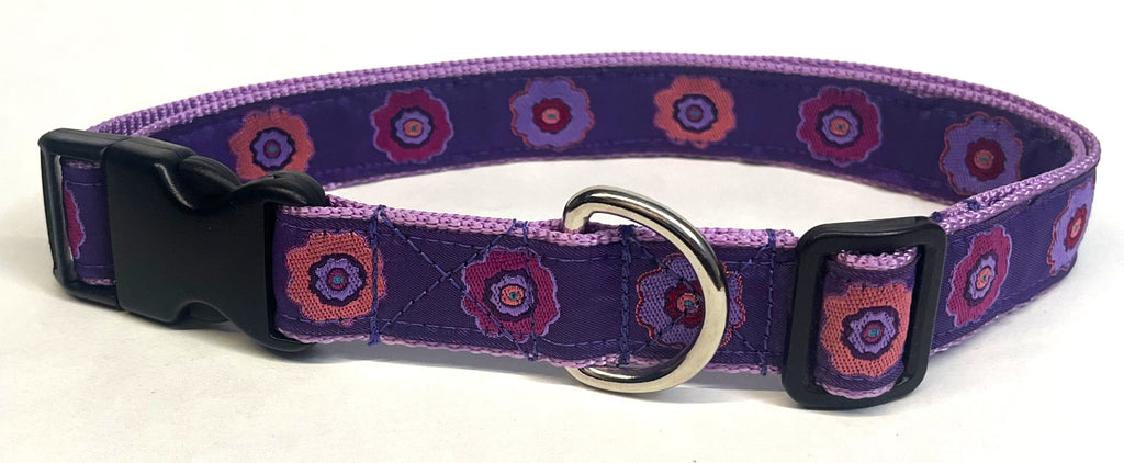 Purple with Pink, Purple, & Lavender Flowers Dog Collar 1in