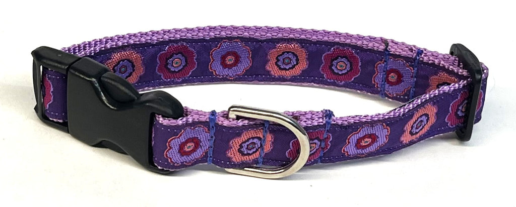 Purple with Pink, Purple, Lavender Flowers Dog Collar 3/4