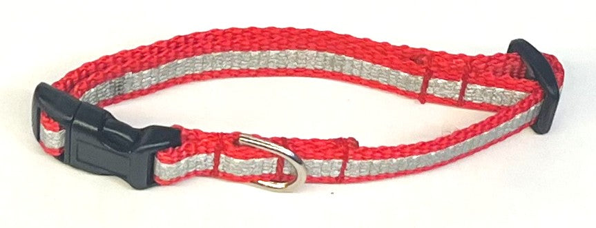 Red with Reflective Stripe Dog Collar 1/2