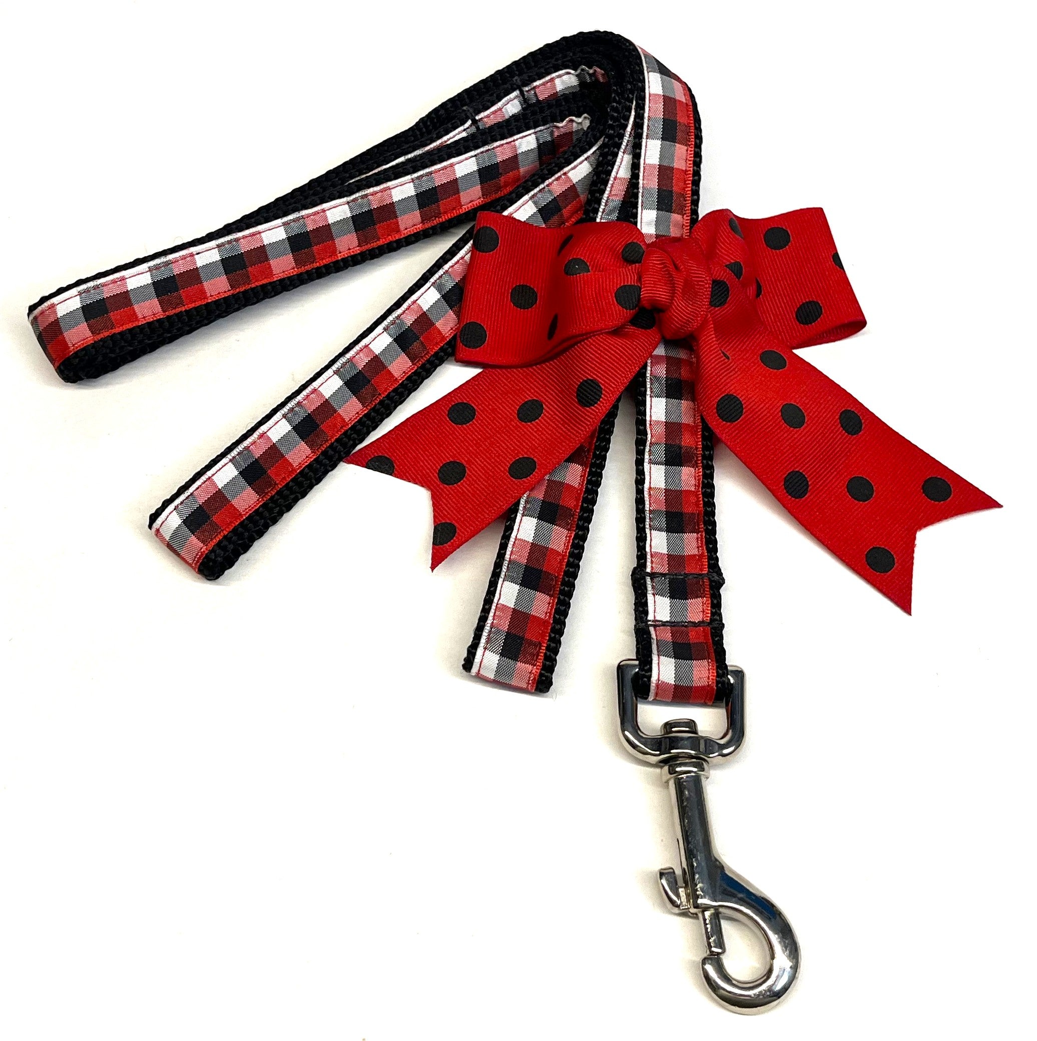Red, Black & White Plaid Dog Leash 3/4