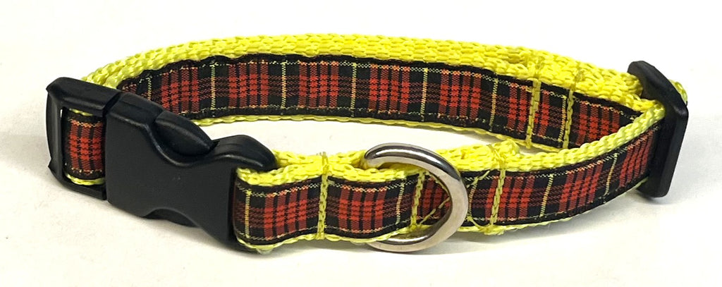 Red, Black & Yellow Plaid Dog Collar 3/4
