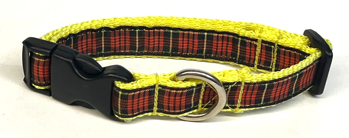 Red, Black & Yellow Plaid Dog Collar 3/4