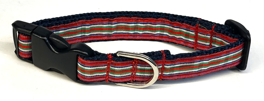 Red, Blue, Green, White & Navy Plaid Dog Collar 3/4