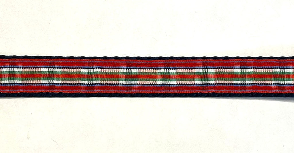 Red Blue Green White and Navy Plaid Dog Collar 3/4 inch on navy webbing