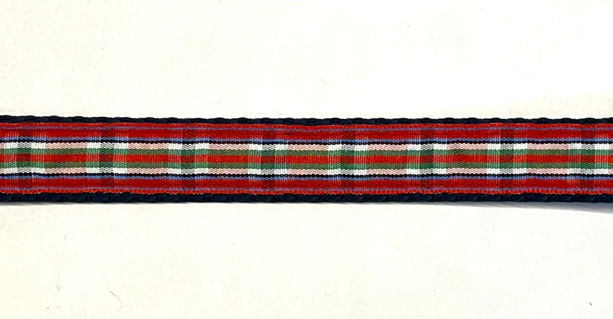Red Blue Green White and Navy Plaid Dog Collar 3/4 inch on navy webbing