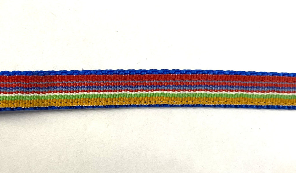 Red, Blue, Light Blue, White, Green & Yellow Stripe Dog Collar 1/2