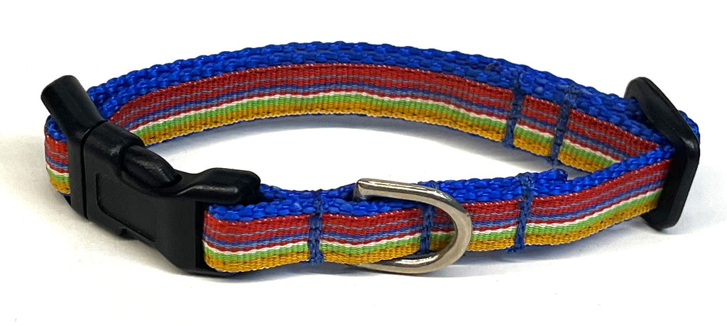 Red, Blue, Light Blue, White, Green & Yellow Stripe Dog Collar 1/2