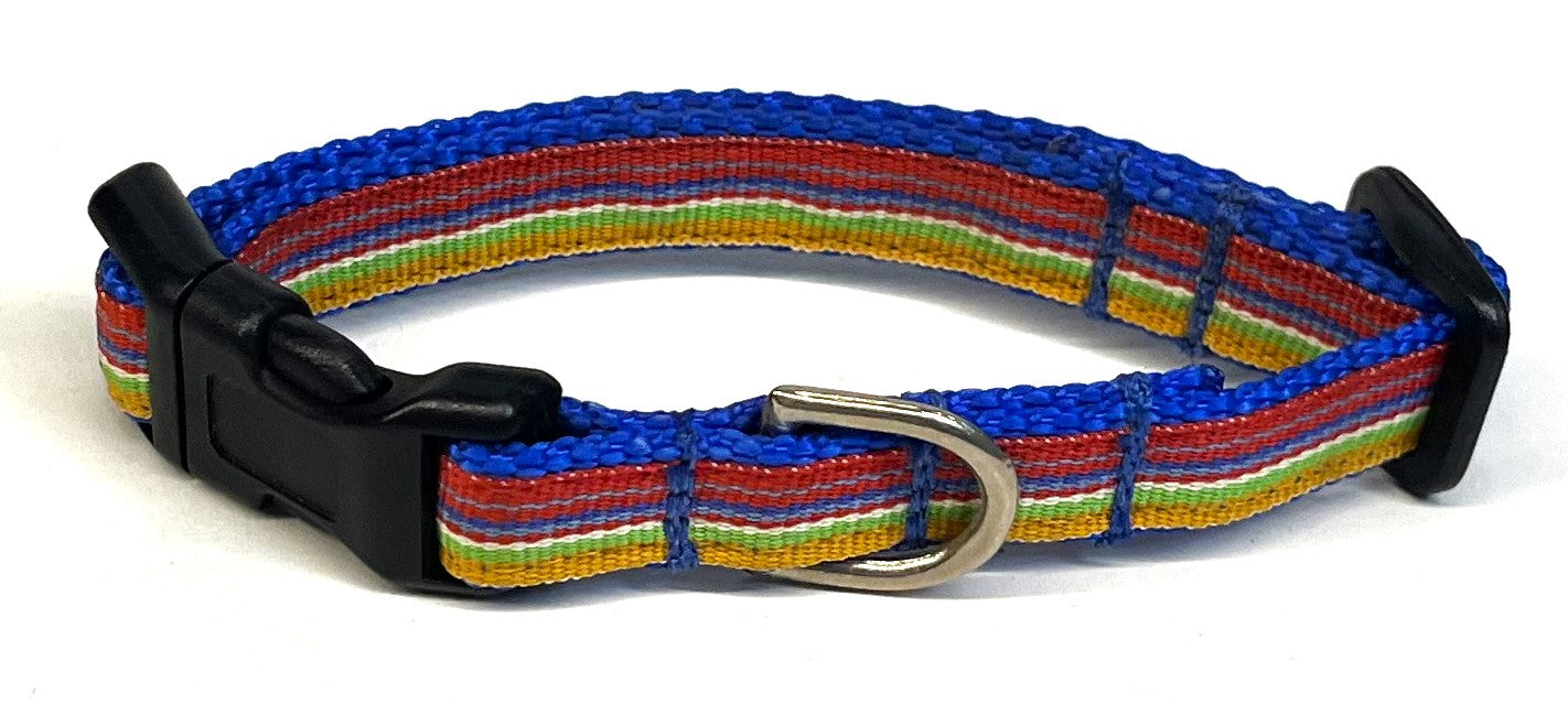 Red, Blue, Light Blue, White, Green & Yellow Stripe Dog Collar 1/2