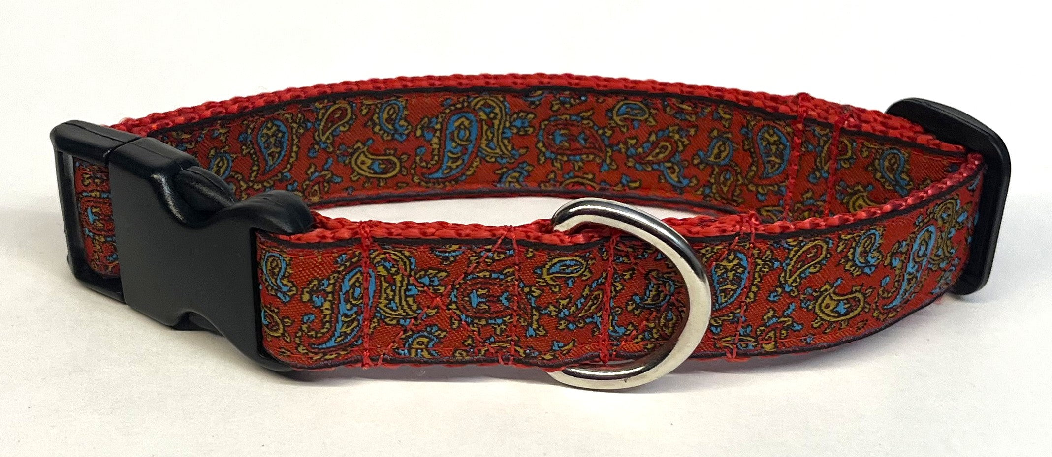 Red, Blue & Tan Paisley Dog Collar 1in