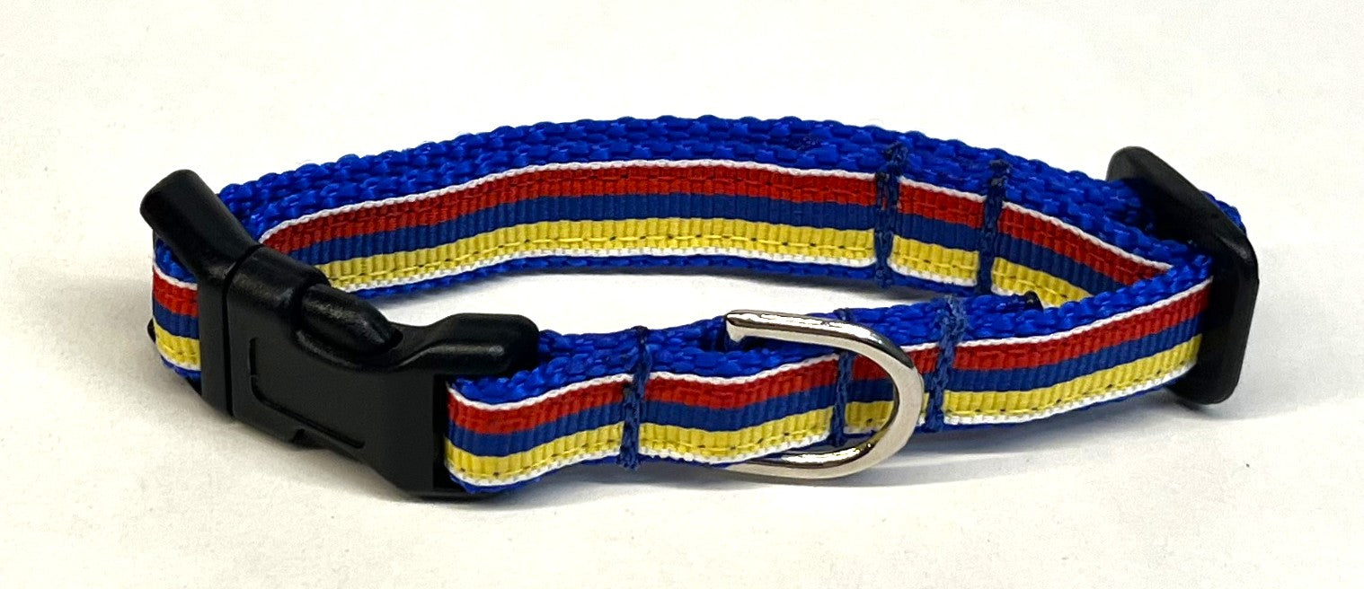 Red, Blue & Yellow Stripe Dog Collar 1/2