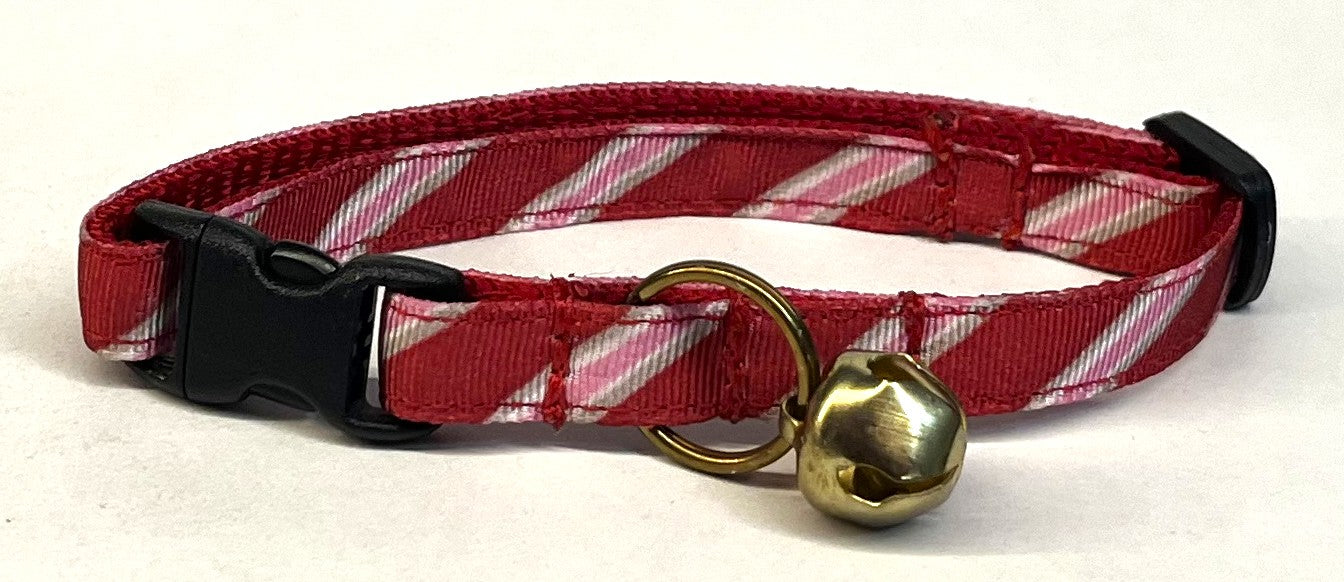 Red, Gray, White & Pink Diagonal Stripe Cat Collar