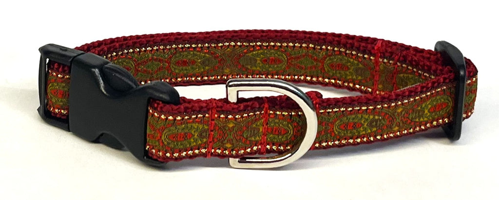 Red, Olive, Gold Oval Design Dog Collar 3/4