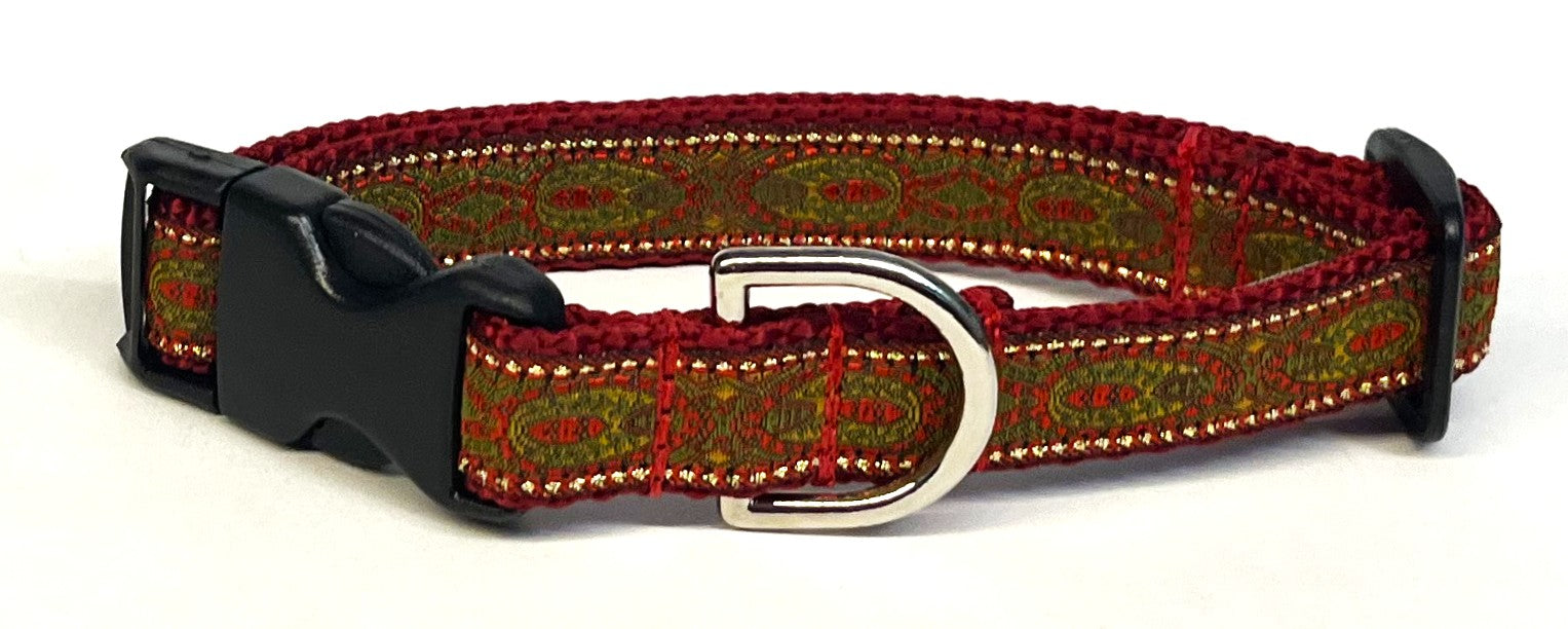Red, Olive, Gold Oval Design Dog Collar 3/4