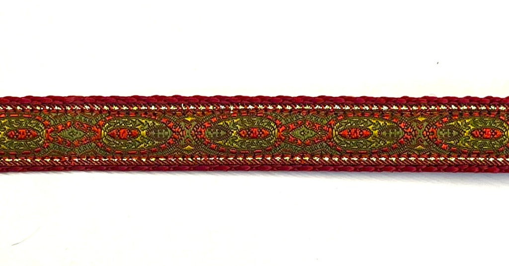 Red Olive Gold Oval Design Dog Collar 3/4
