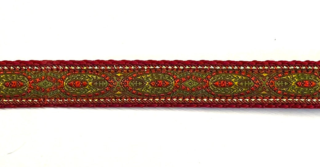 Red Olive Gold Oval Design Dog Collar 3/4