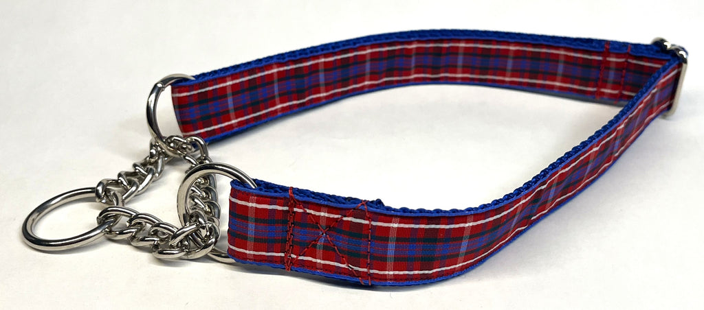 Red, White, Blue, and Black Plaid Chain Martingale Collar 1in