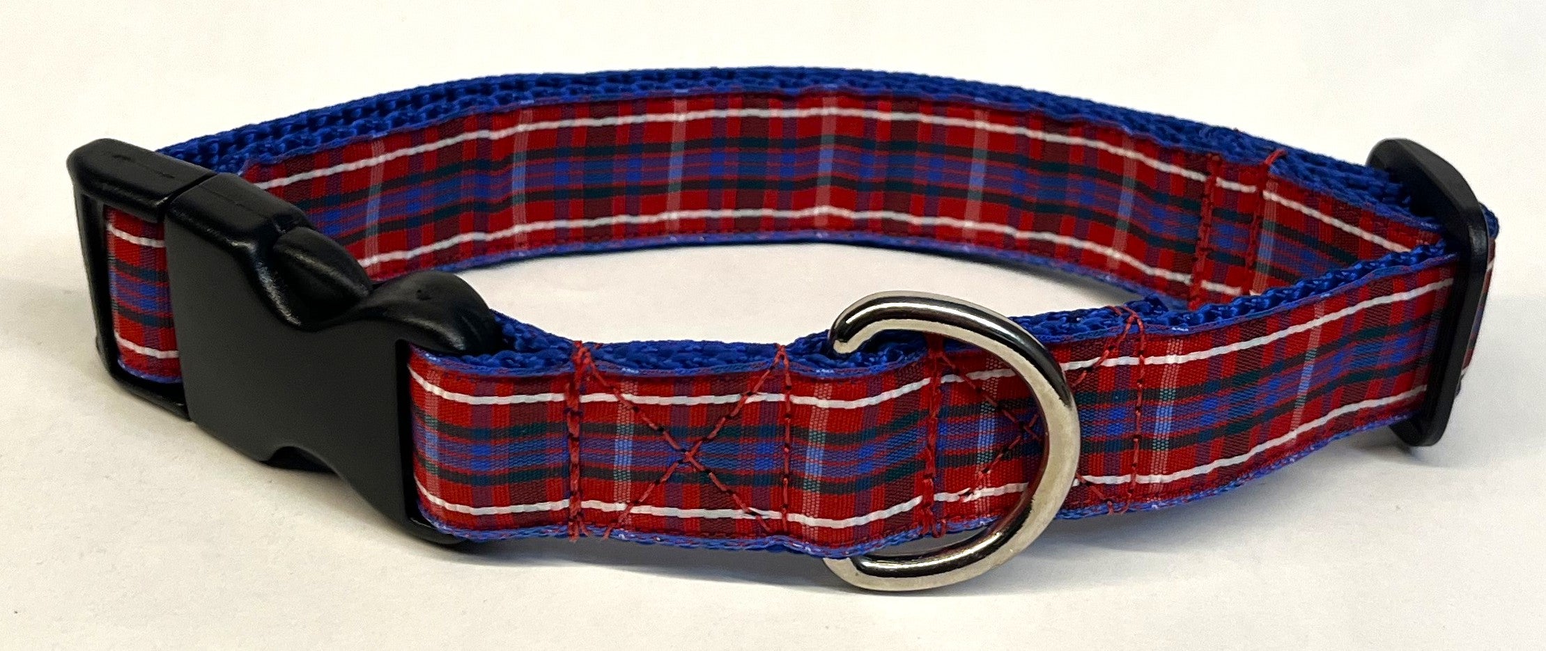 Red, White, Blue, and Black Plaid Dog Collar 1in