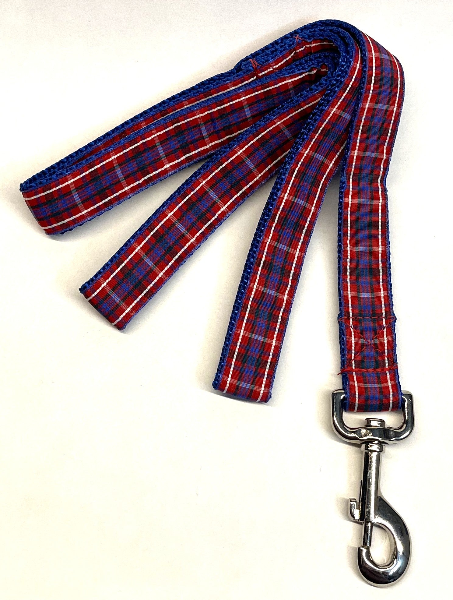 Red, White, Blue, and Black Plaid Dog Leash 1in