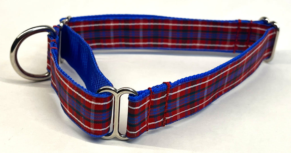 Red, White, Blue, and Black Plaid Martingale Collar 1in