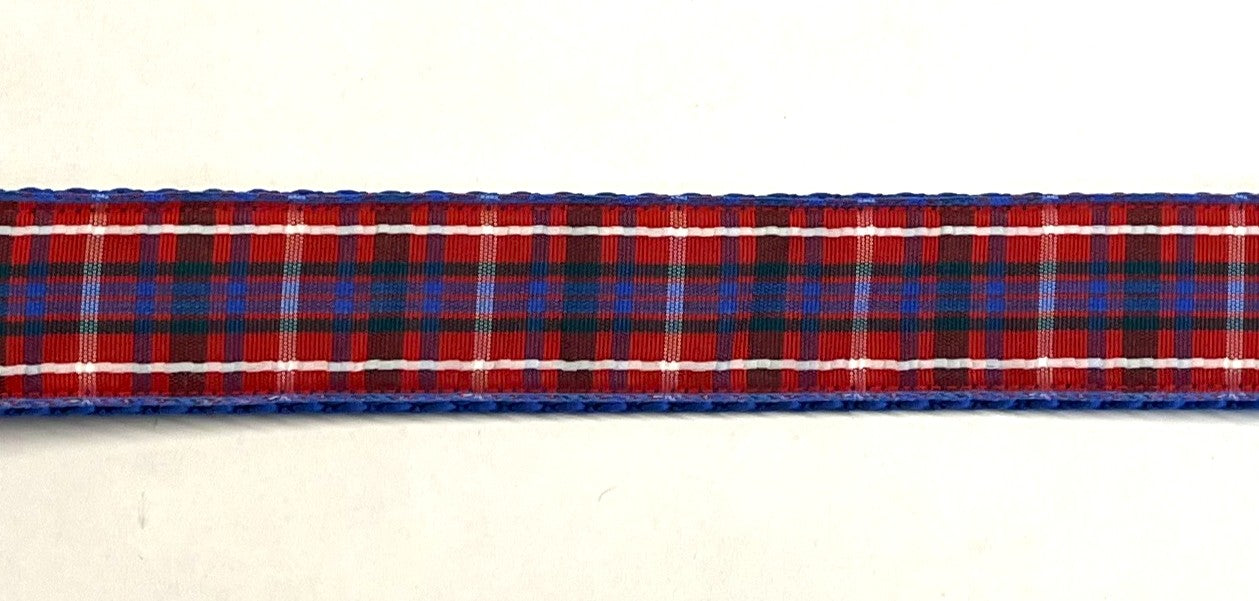 Red, White, Blue, and Black Plaid Dog Leash 1in