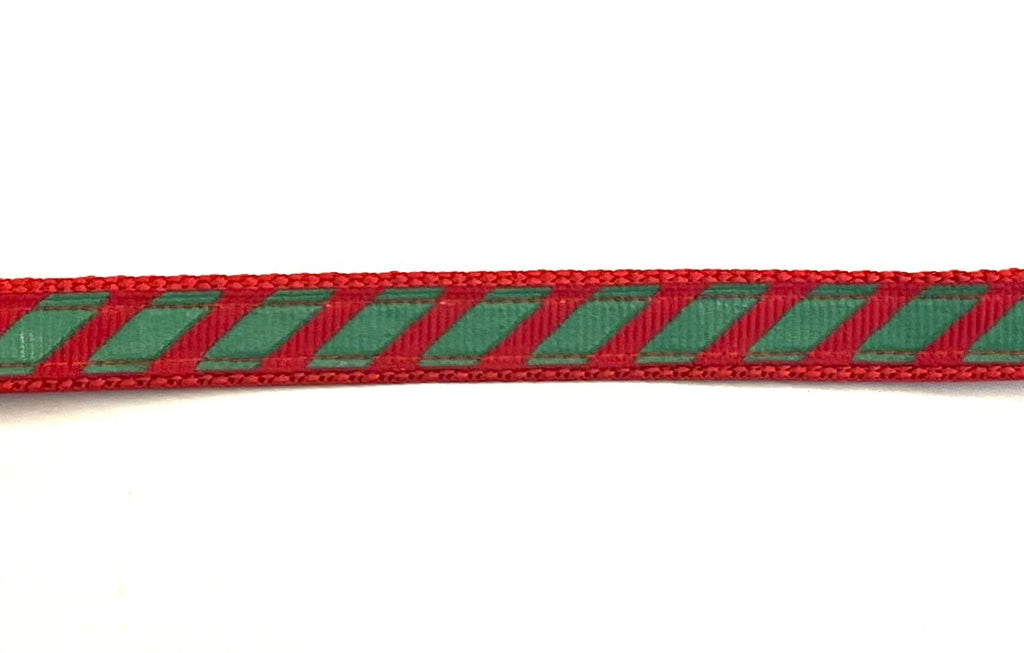 Red & Green Diagonal Stripe Dog Collar 1/2 inch
