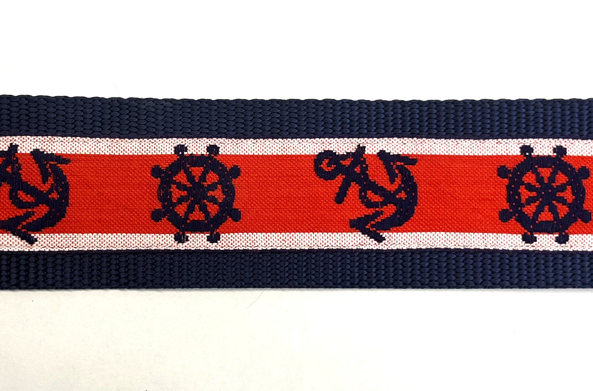 Red and White with Navy Anchors and Wheels Chain Martingale Collar 2in