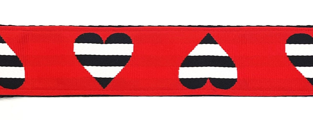 Red with Black and White Stripe Hearts Dog Collar 1 1/2 in