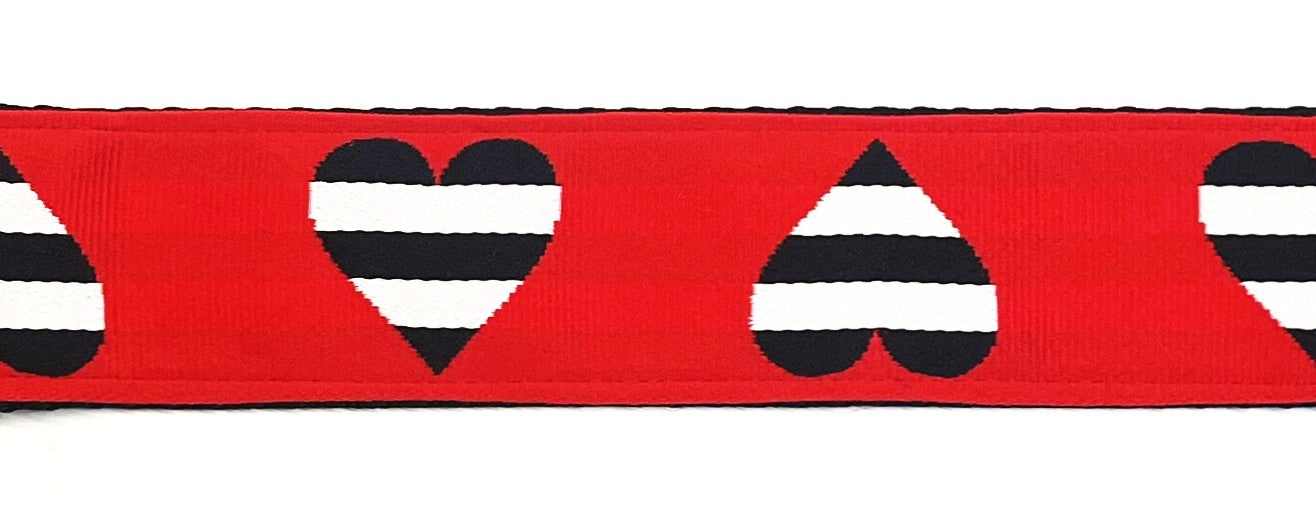 Red with Black and White Stripe Hearts Dog Collar 1 1/2 in