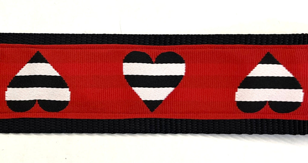 Red with Black and White Stripe Hearts Martingale Collar 2in