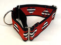 Red with Black and White Stripe Hearts Martingale Collar 2in