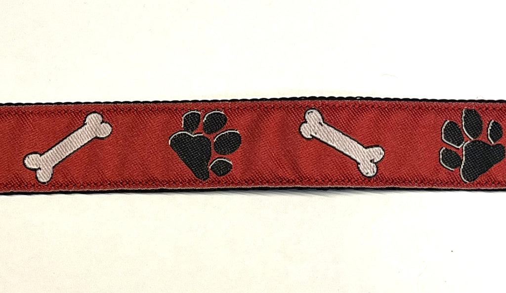 Red with Bones and Paws Dog Collar 1in