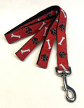 Red with Bones and Paws Dog Leash 1in