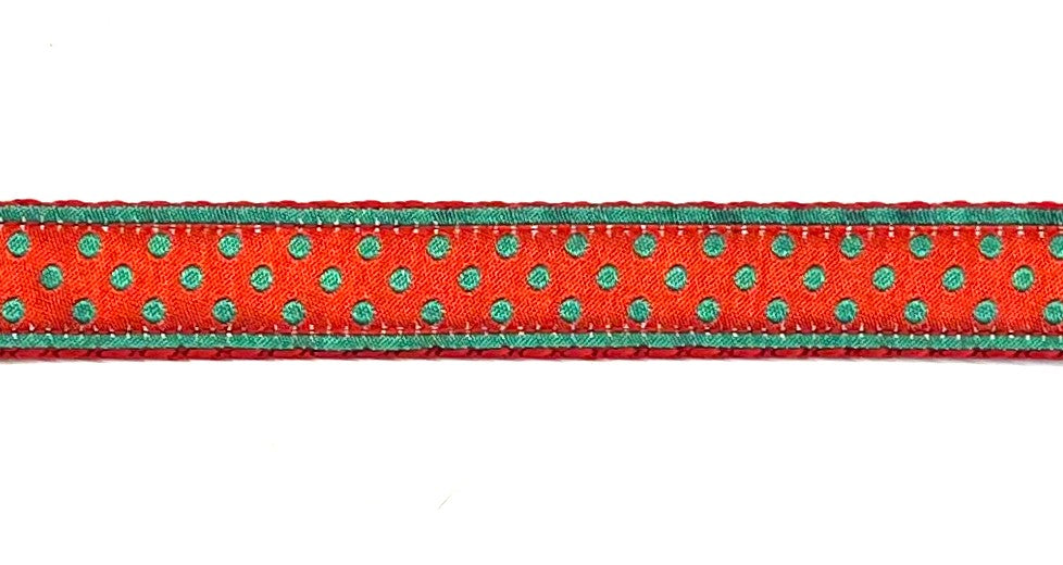 Red with Green Polka Dots Dog Collar 3/4