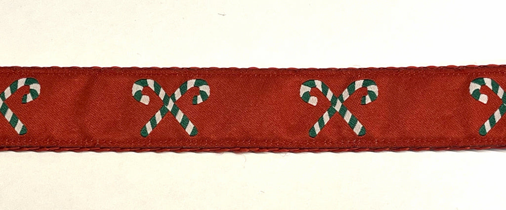 Red with Green and White Candy Canes Dog Collar 1in