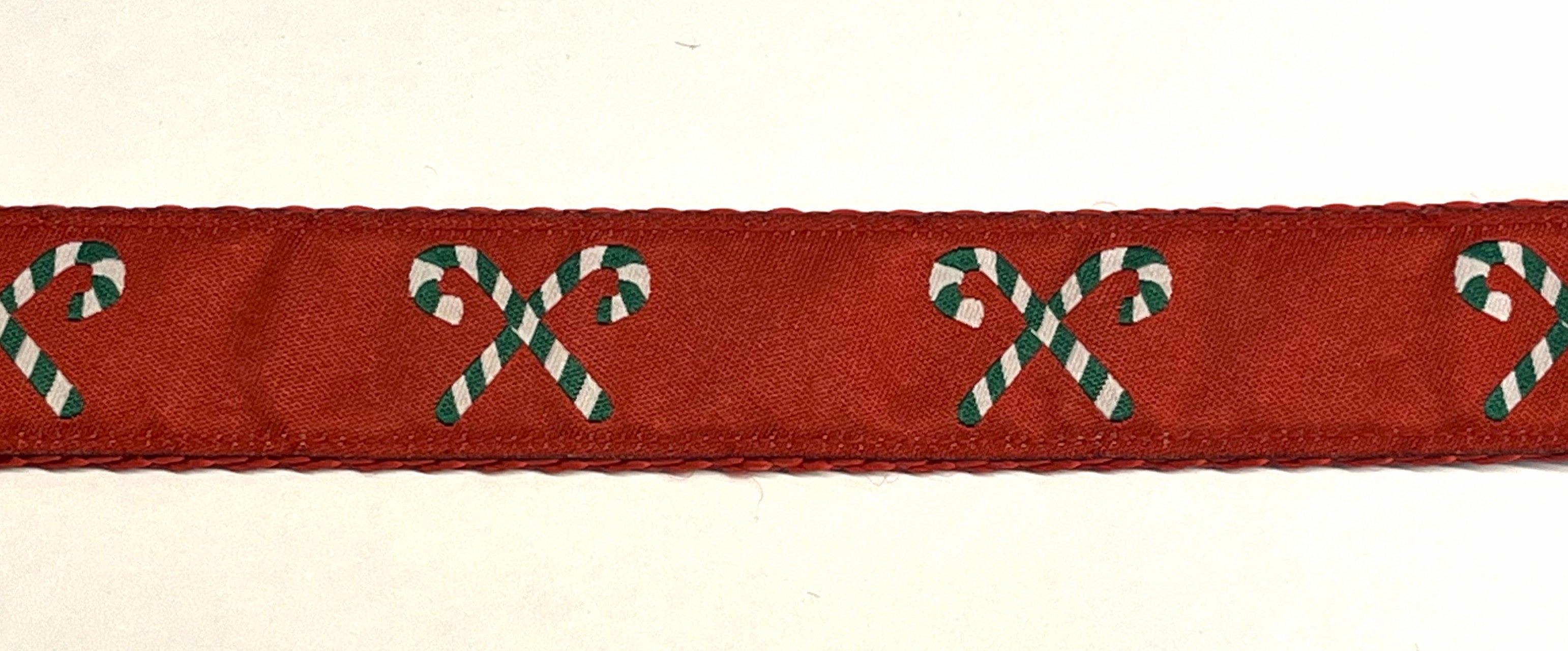 Red with Green and White Candy Canes Dog Collar 1in