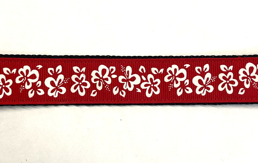 Red with White Hawaiian Flowers Dog Collar 1in