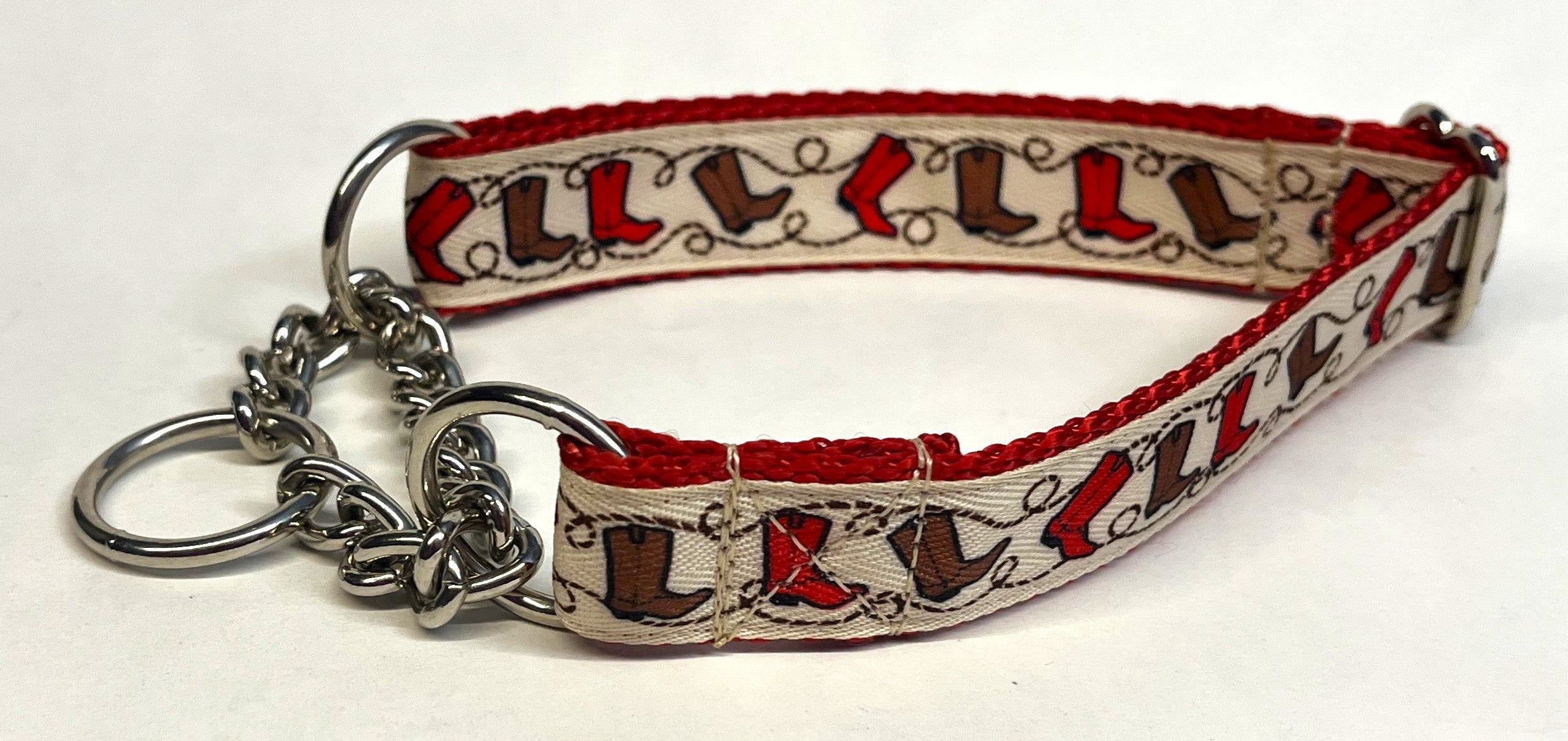 Red and Brown Cowboy Boots Chain Martingale Collar 1in