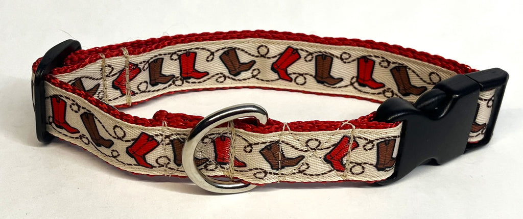 Red and Brown Cowboy Boots Dog Collar 1in