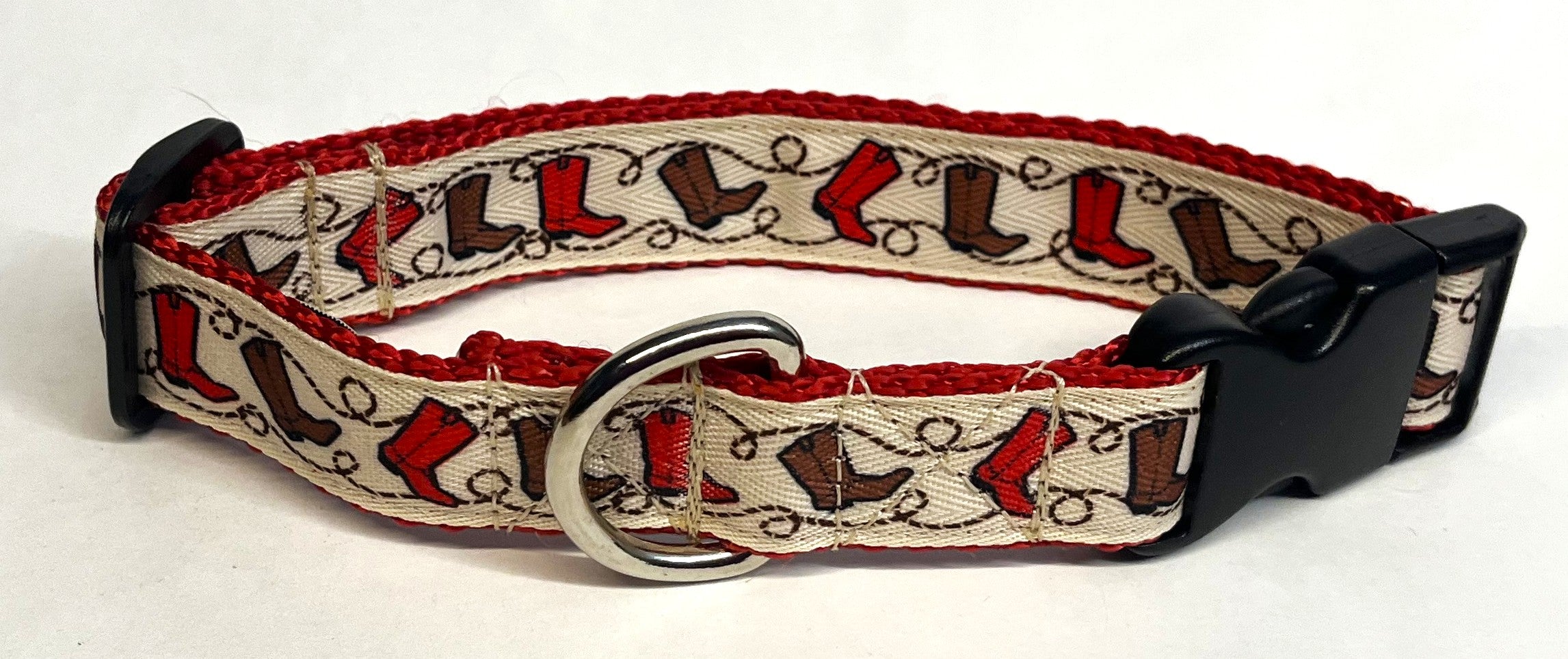 Red and Brown Cowboy Boots Dog Collar 1in