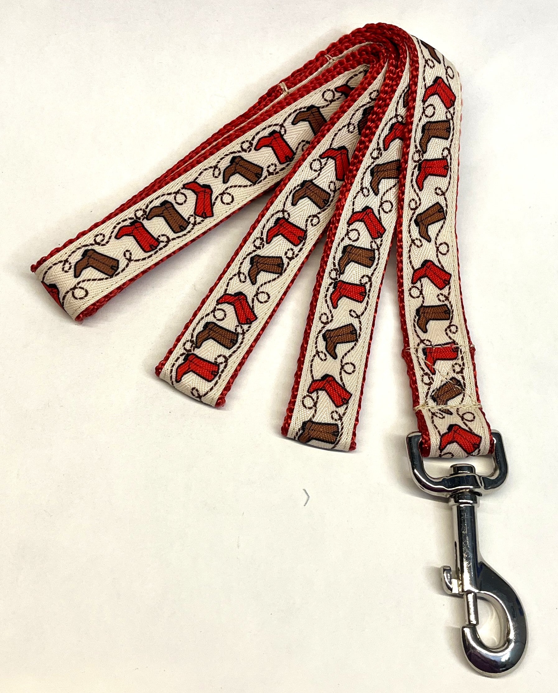 Red and Brown Cowboy Boots Dog Leash 1in